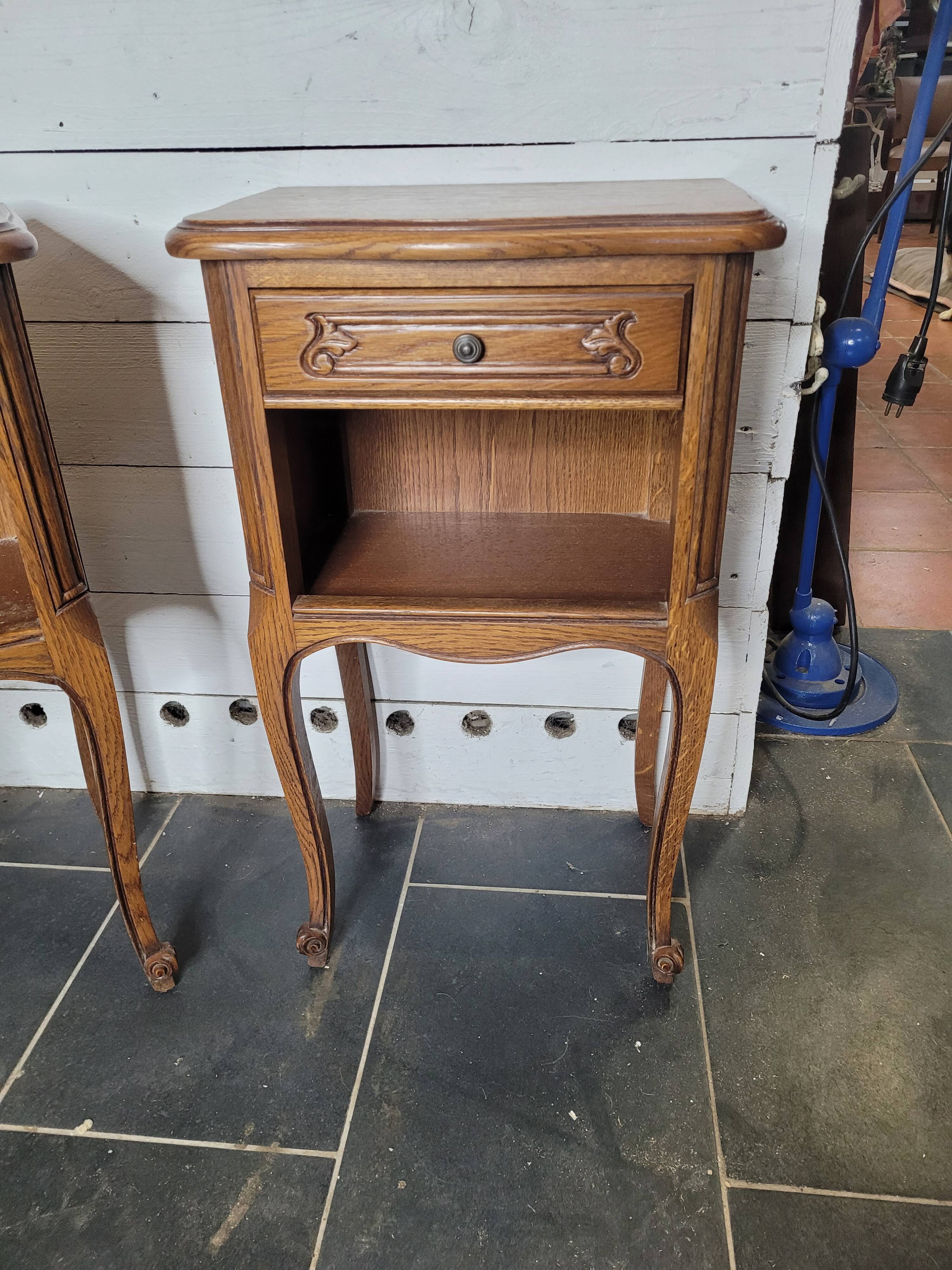 Pair of Louis XV style oak bedside tables