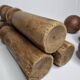 Ancien jeu de quilles grande taille en bois tourné, 52 cm