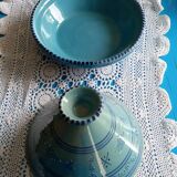 Turquoise blue & arabesque tagine in enamelled terracotta - 22cm in diameter, 20cm in height approx.