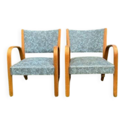Paire de fauteuils Steiner série Bow Wood 1950