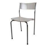 Modernist chair in chrome metal and white laminate, 1960s style.