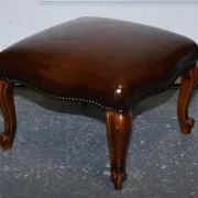 Victorian Chesterfield Leather Dyed Armchair and Ottoman Set