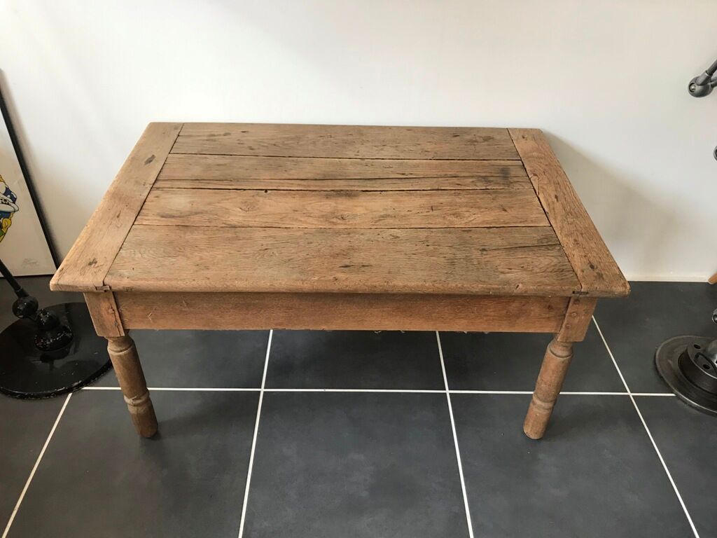 Rustic farm coffee table turned feet with 1 1930 drawer