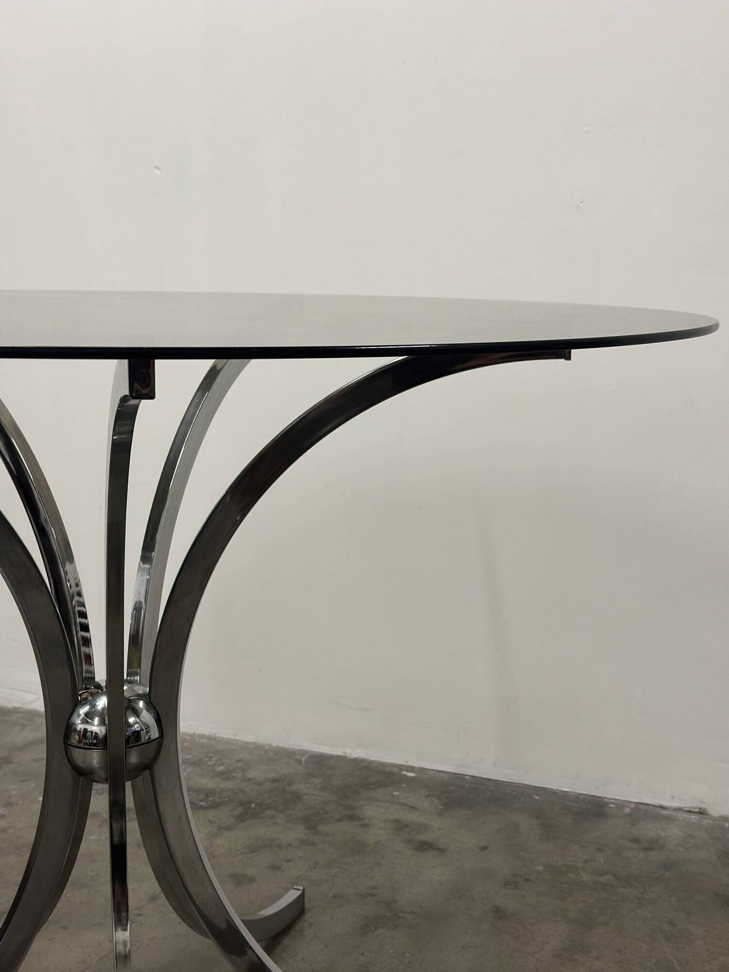 Vintage Space Age coffee table in chromed metal and smoked glass