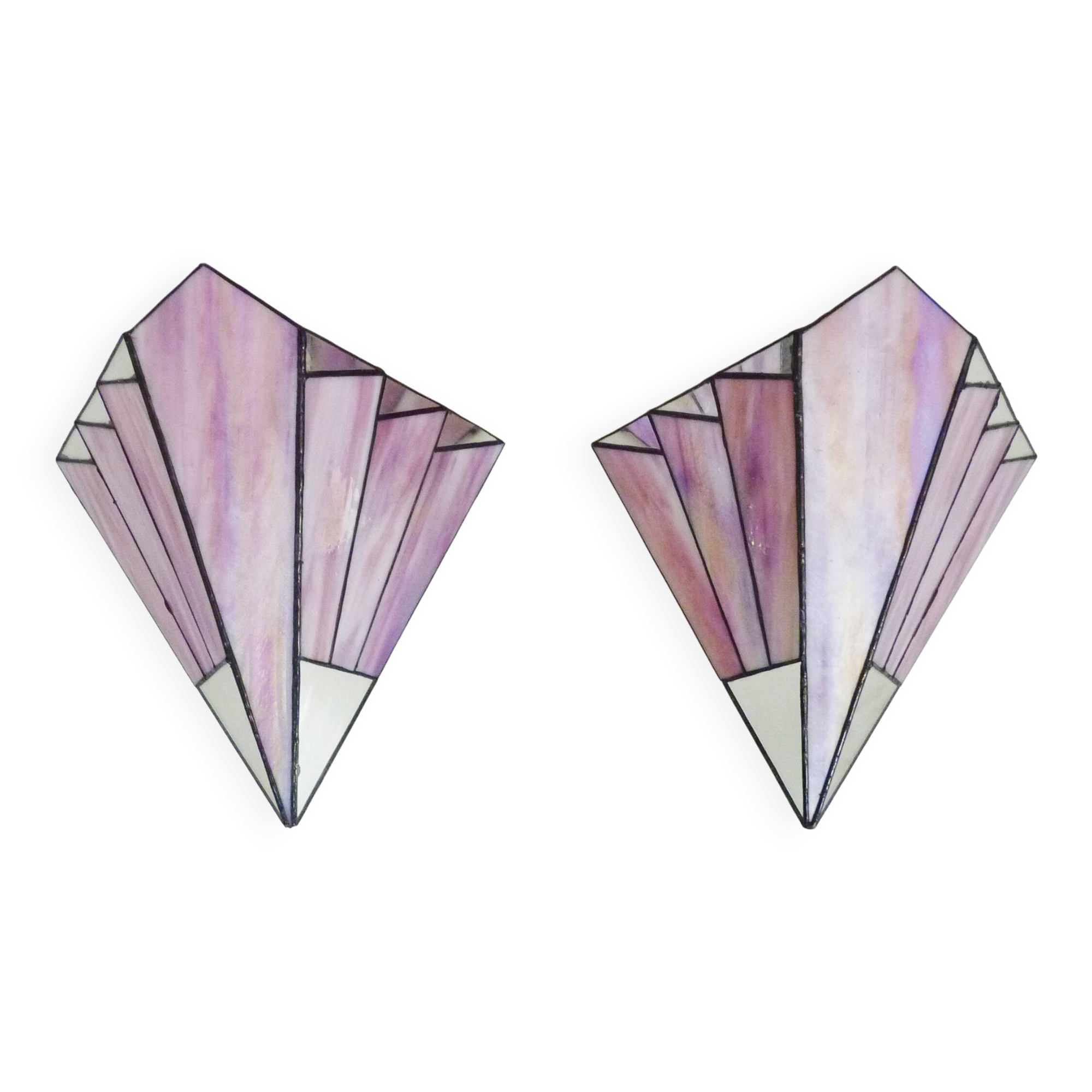 Pair of vintage Tiffany-style Art Deco glass paste wall sconces