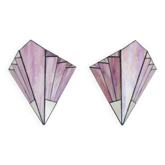 Pair of vintage Tiffany-style Art Deco glass paste wall sconces