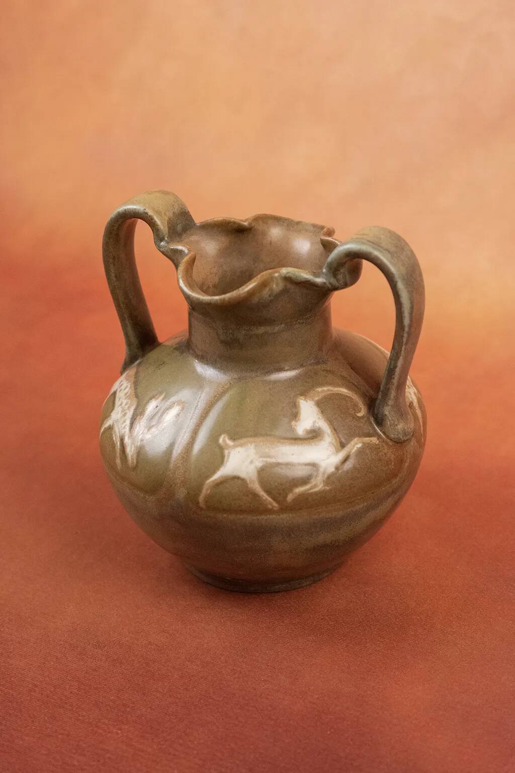 Art Nouveau glazed stoneware vase by Louis Lourioux - wolf mark