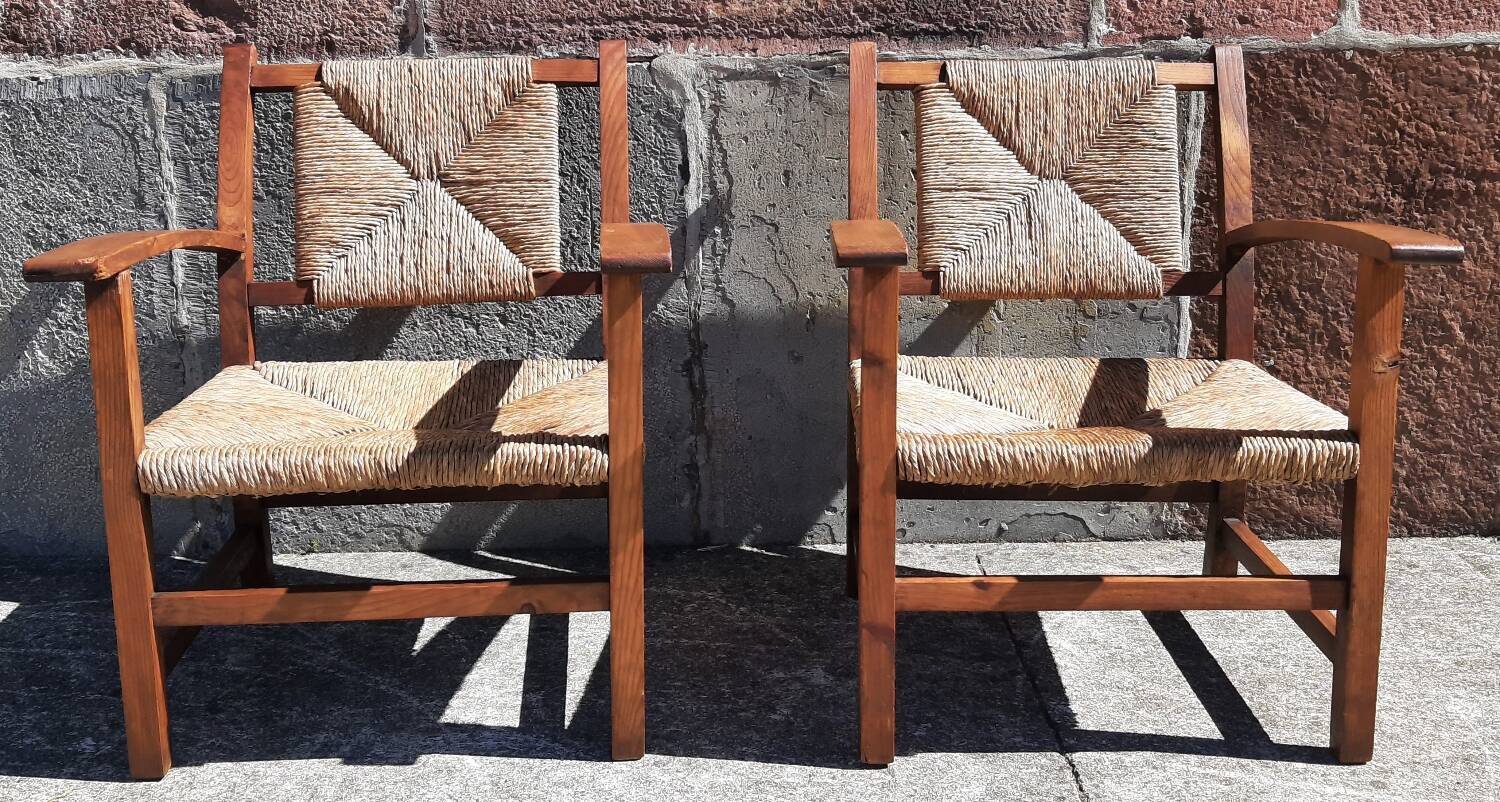 Paire de fauteuils paille (Josep Torres Clavé, 1936)
