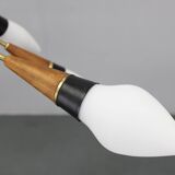 1960s Rupert Nikoll Brass and Teak Opaline Glass Chandelier, Austria