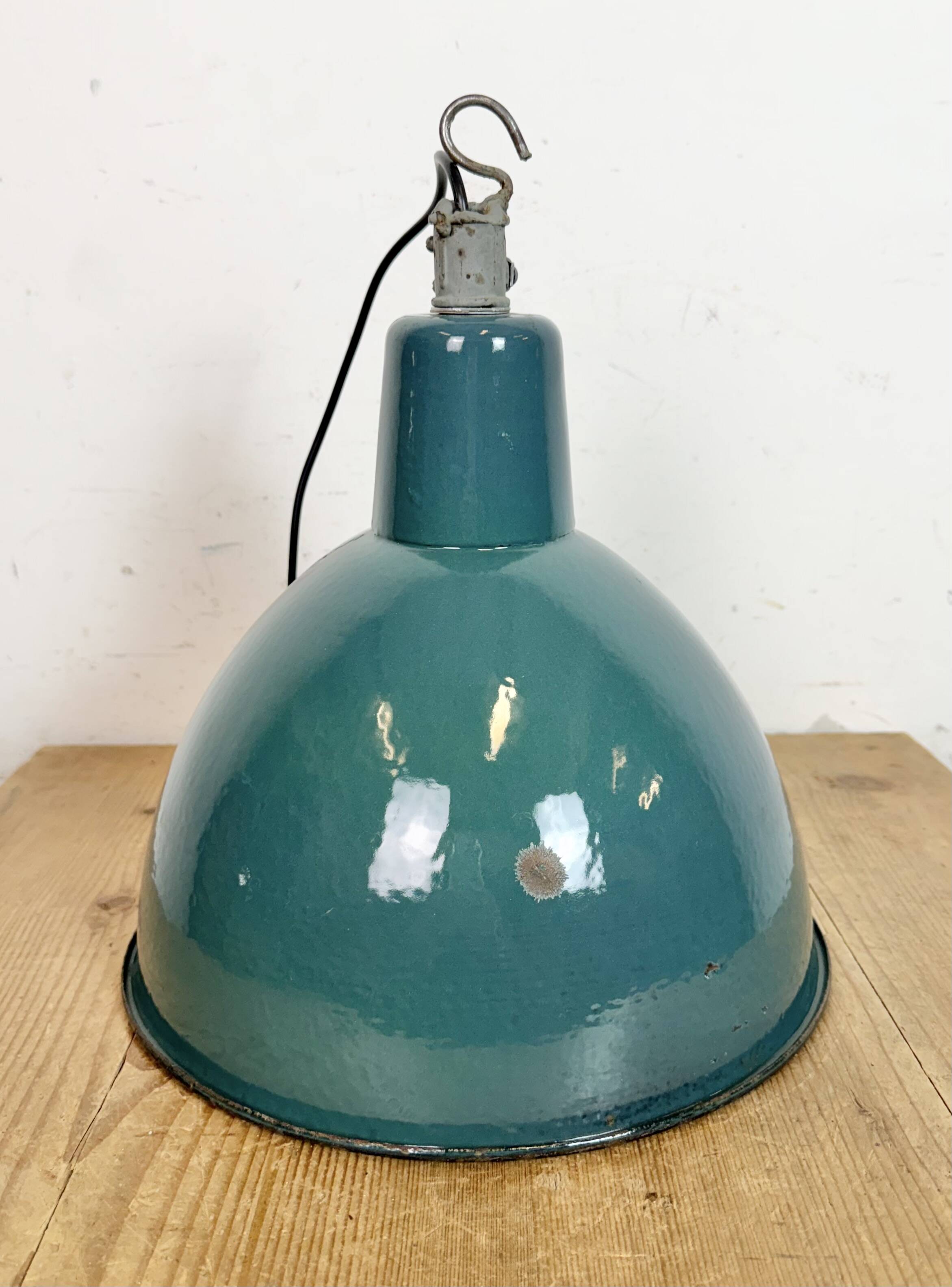 Industrial Petrol Enamel Factory Pendant Lamp, 1960s