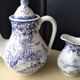 Lunéville earthenware coffee pot and milk jug, Toile de Jouy model