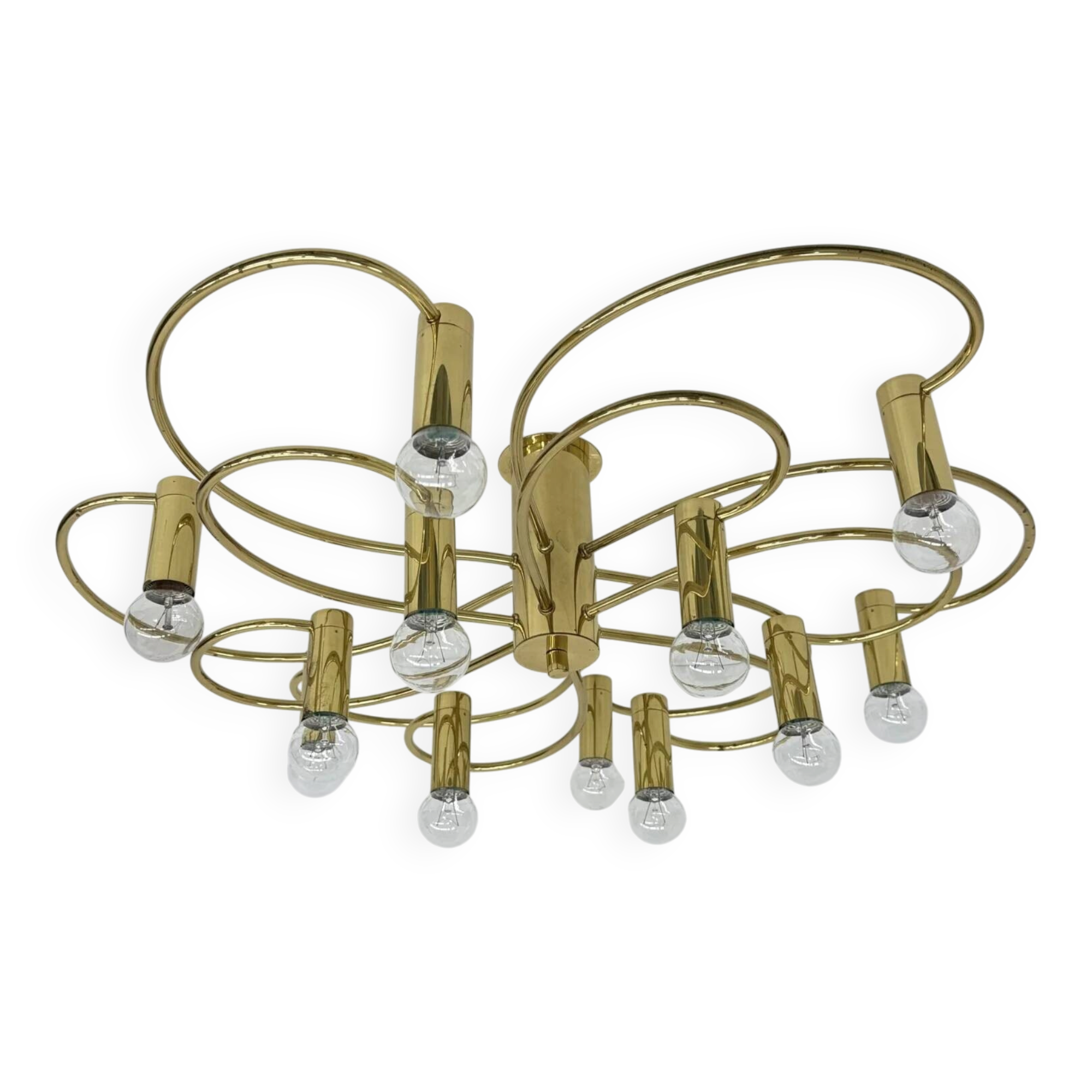 Leola sculptural brass 12-light ceiling or wall flush mount, 1970s
