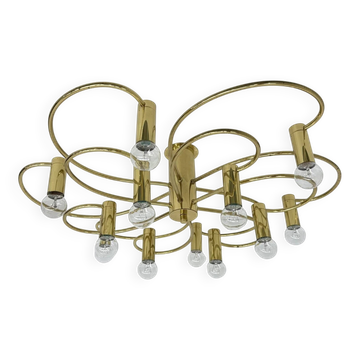 Leola sculptural brass 12-light ceiling or wall flush mount, 1970s