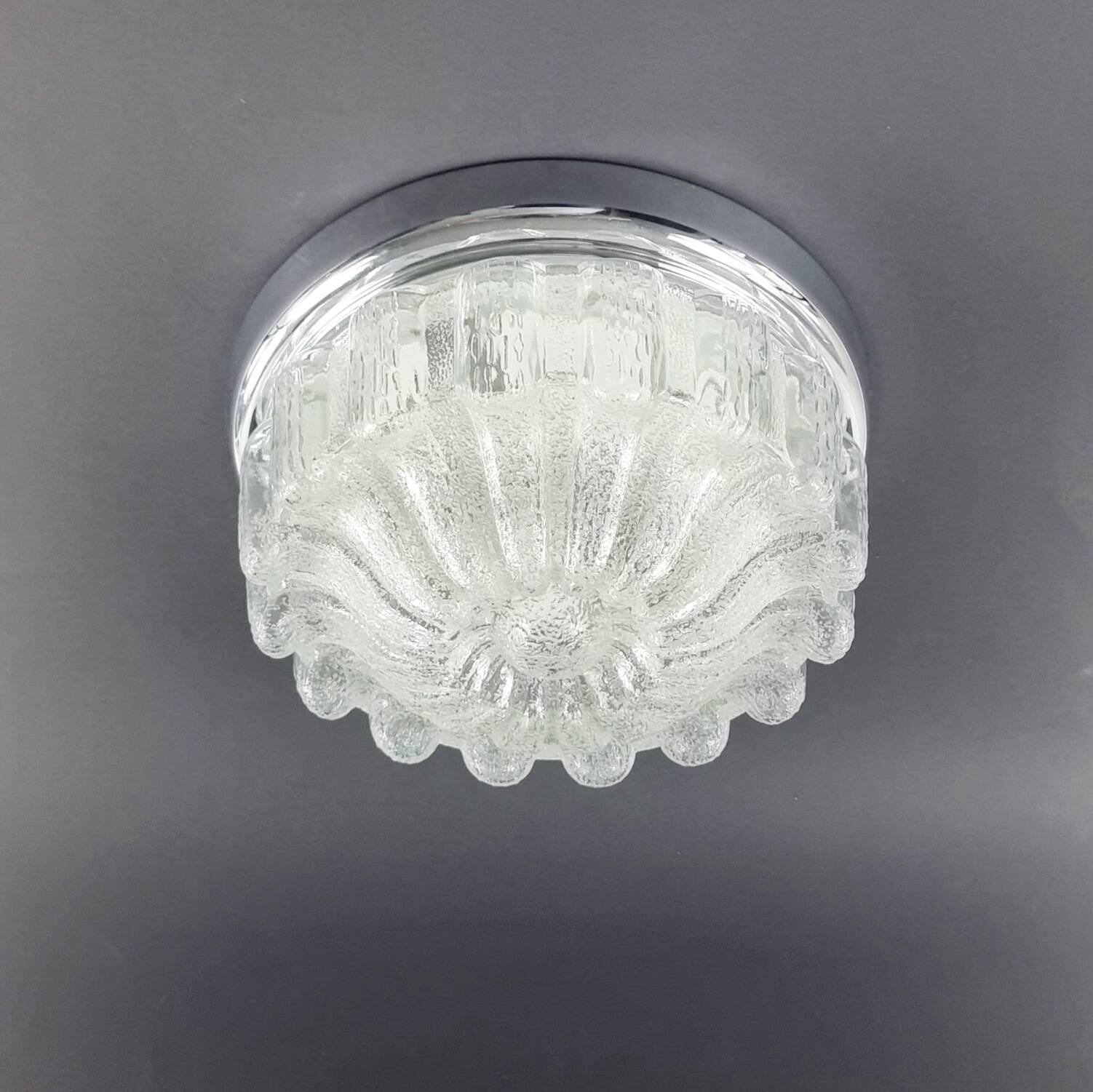 Large Mid Century Flower Shaped Glass Ceiling Light From Limburg, 1970s