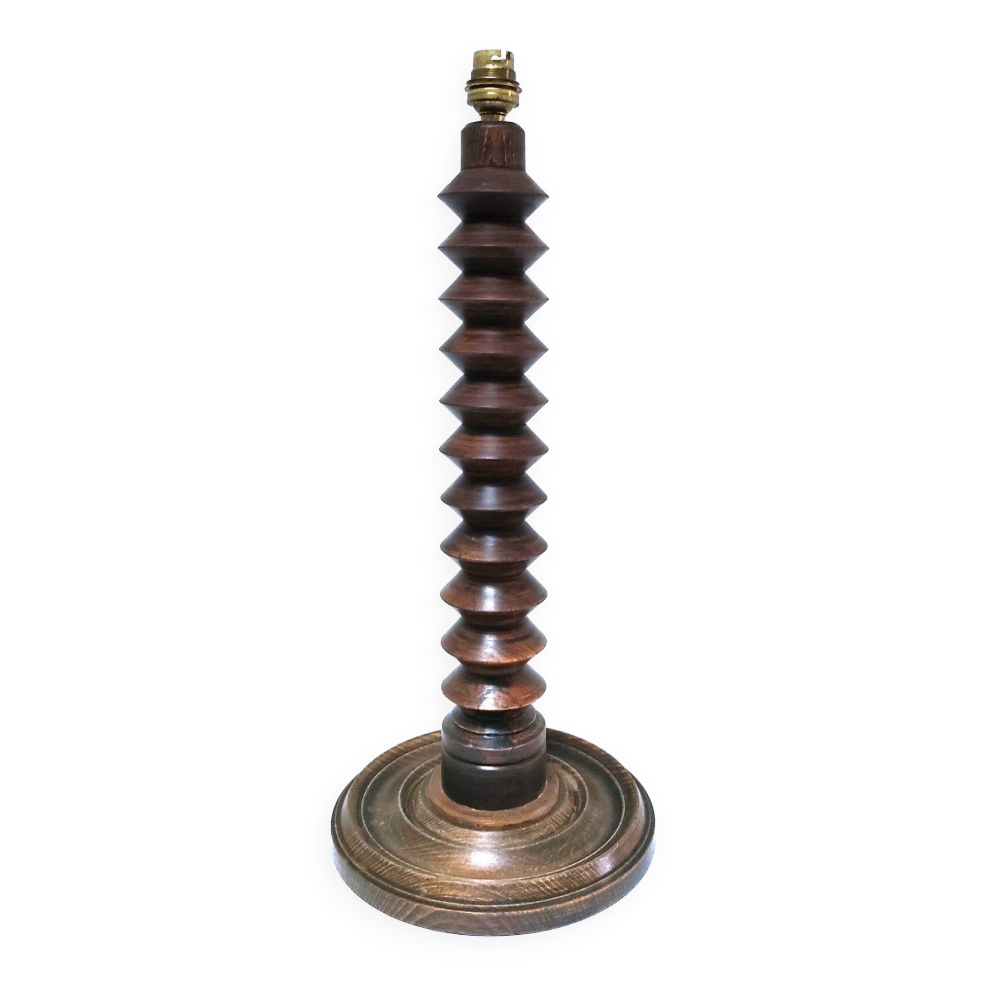 XL turned wooden lamp base H.47 cm 1950s design
