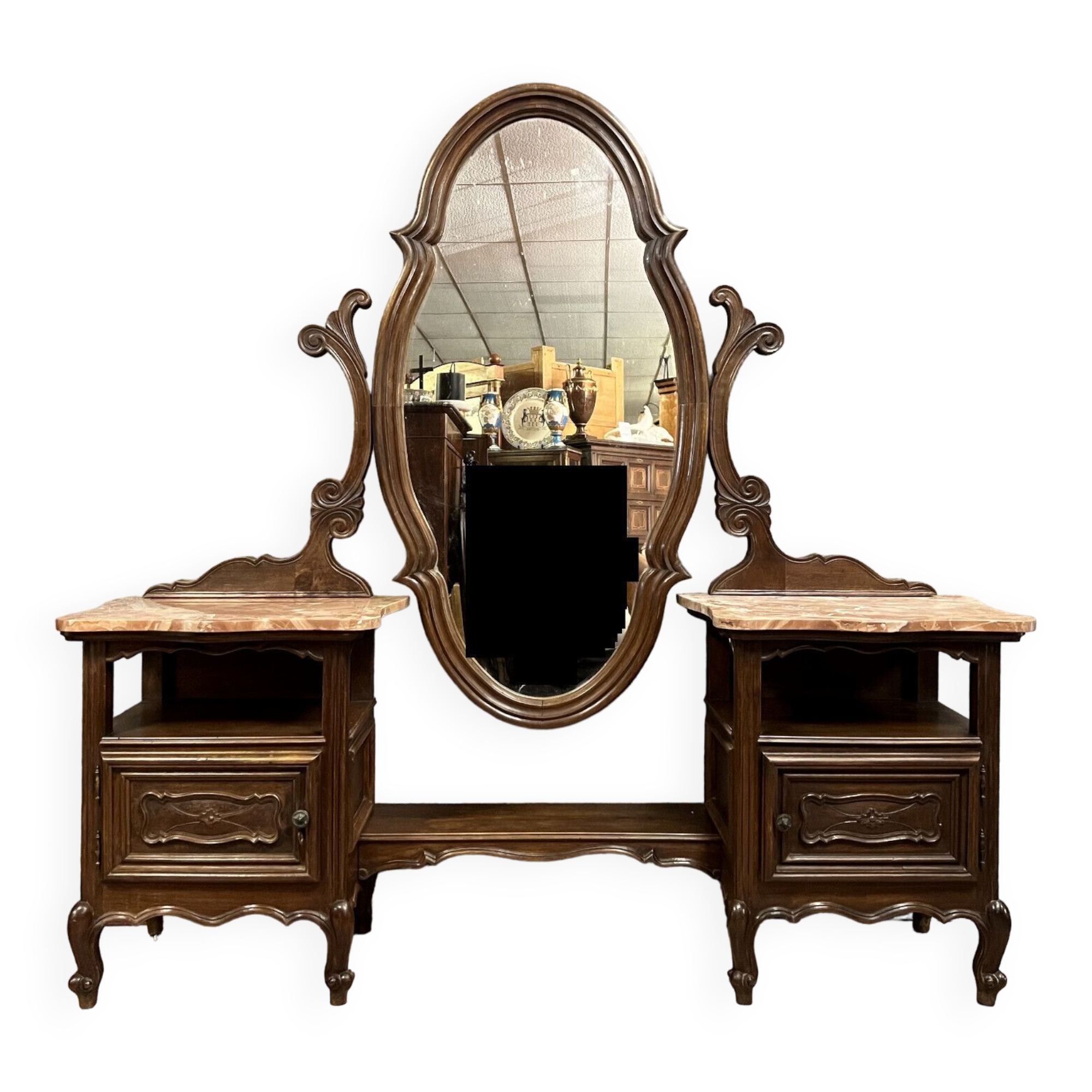 Coiffeuse psyché Louis XV Baroque en noyer vers 1850-1880