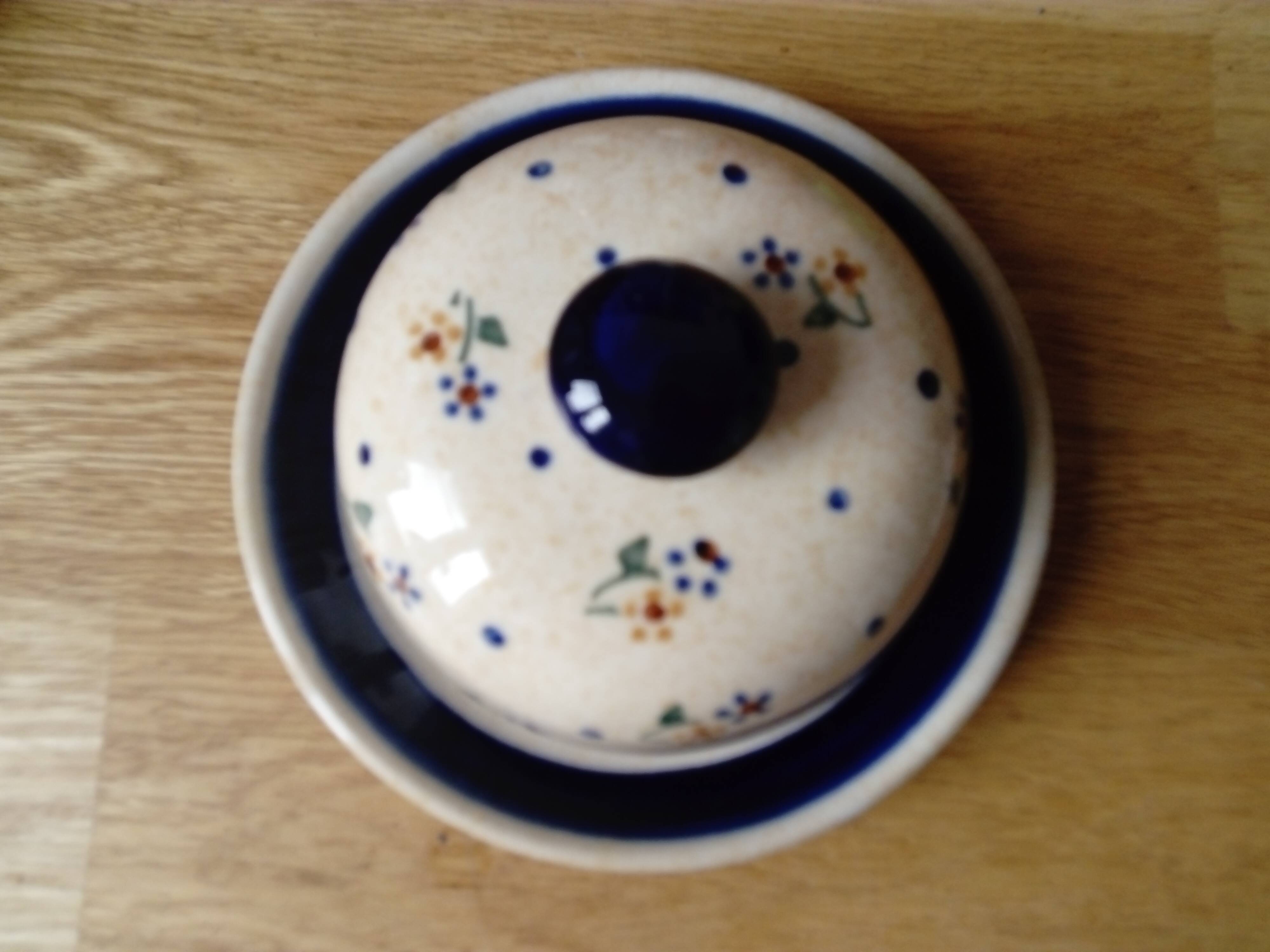 Hand-painted ceramic bell butter dish. Poland
