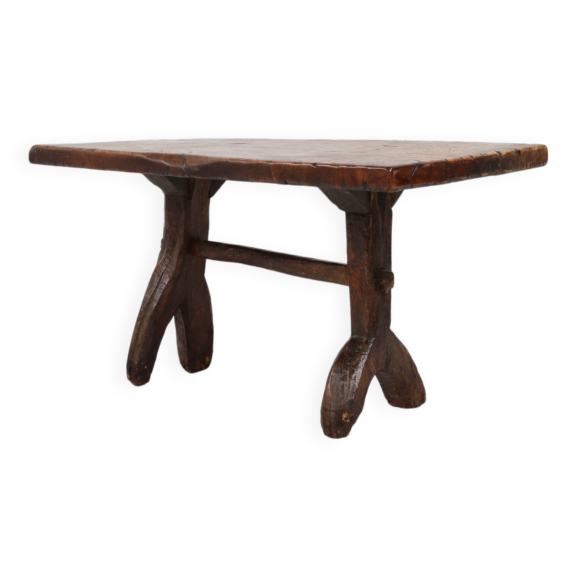 Rustic Spanish dining table, handmade in oak, 16th century
