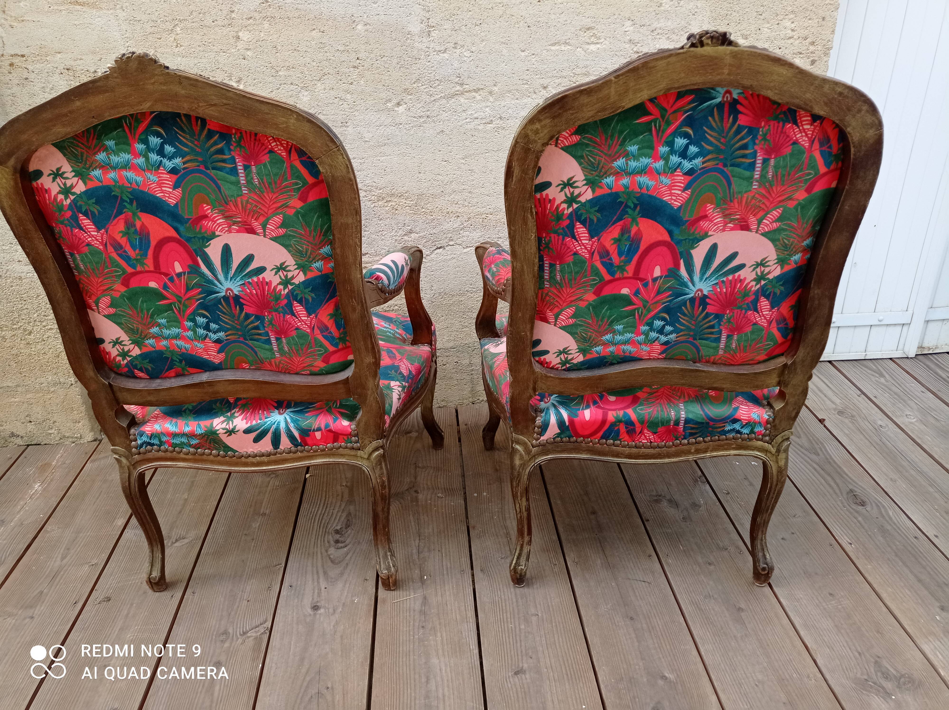 Pair of Louis XV style armchairs