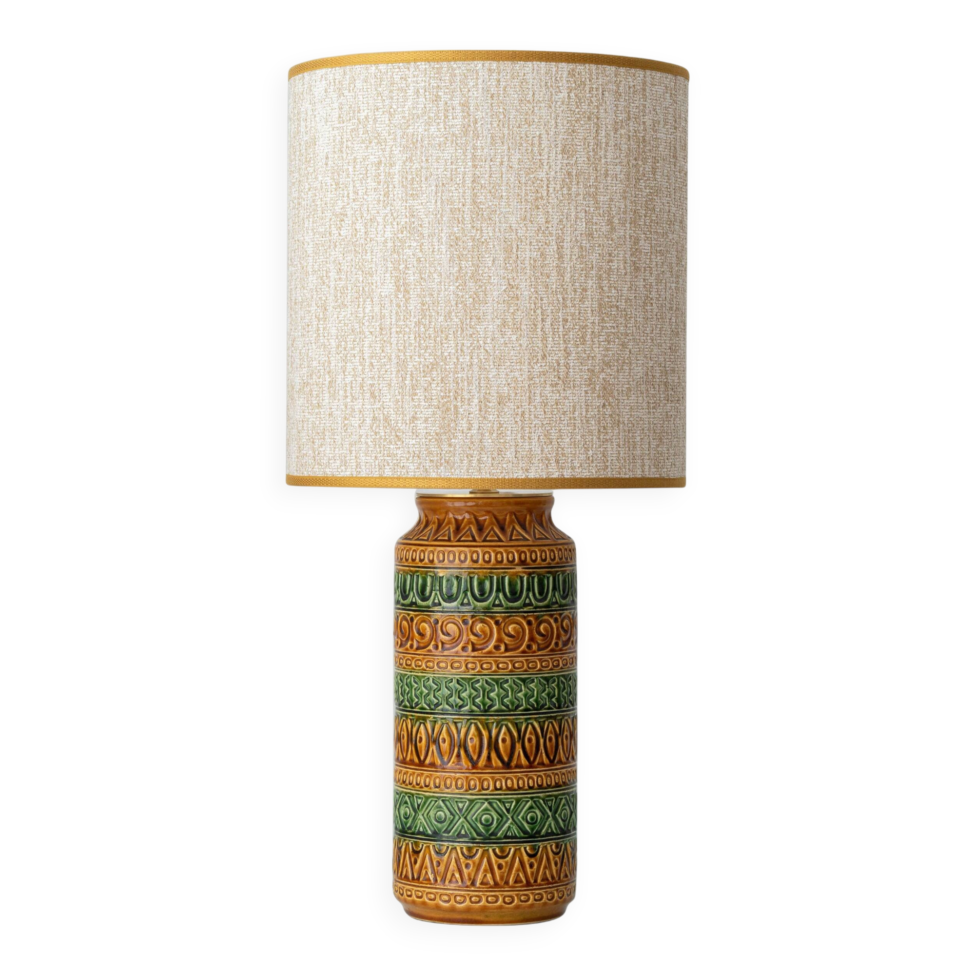 Lampe de table en céramique de style Bitossi des années 1960, émail vert ocre.