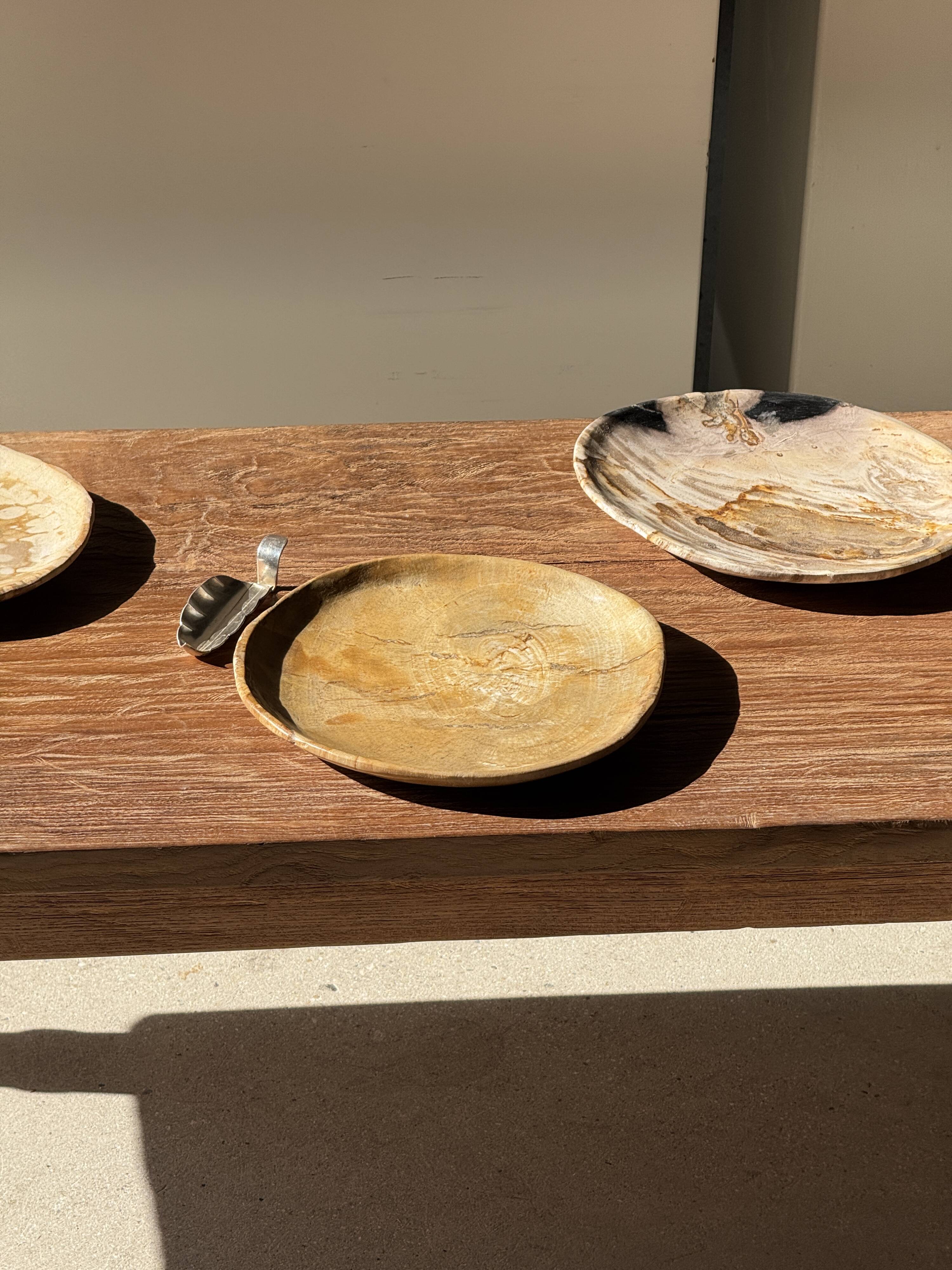 Petit vide poche ou plat en bois pétrifié beige orangé D20,5 -3308