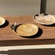 Petit vide poche ou plat en bois pétrifié beige orangé D20,5 -3308