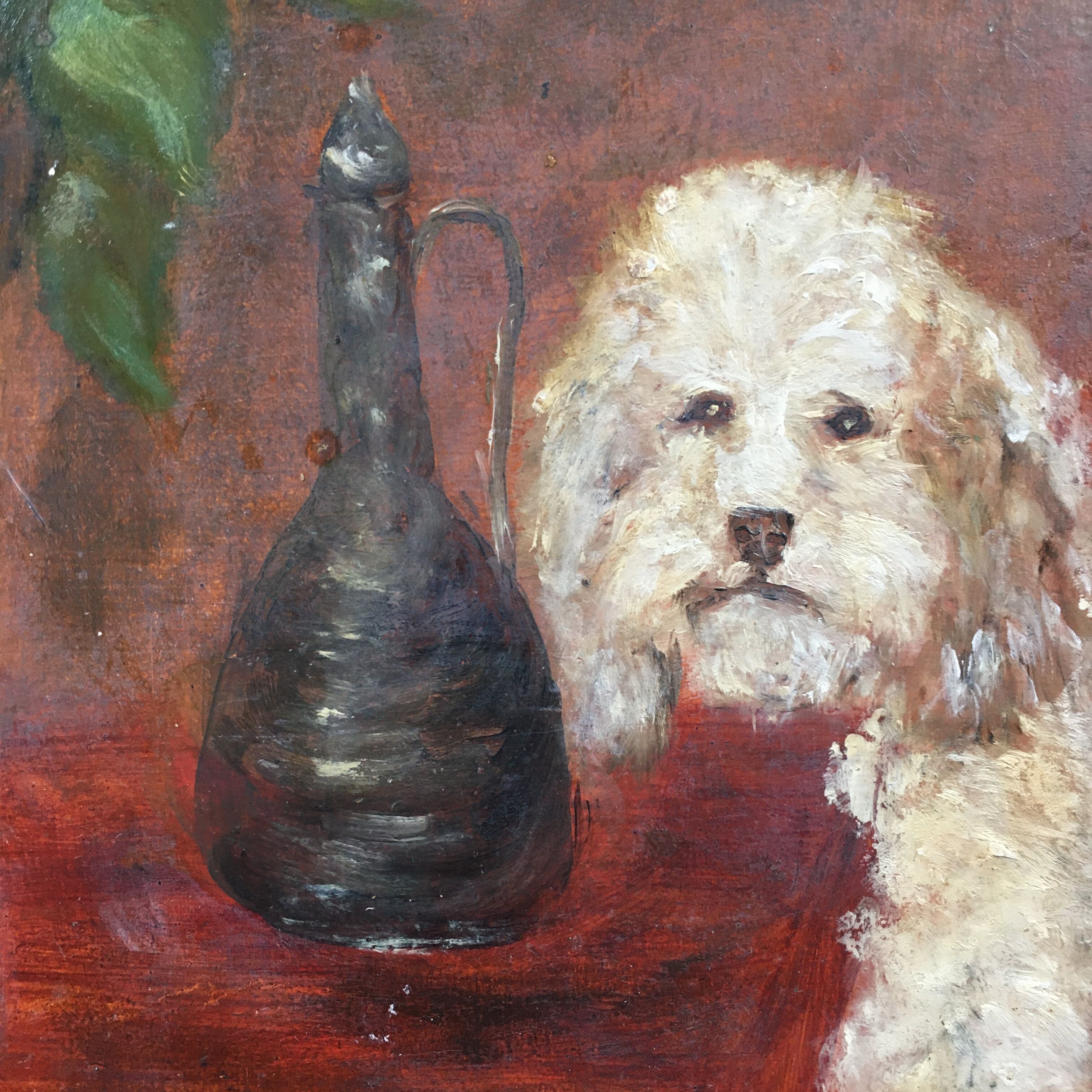 Bouquet of roses and poodle painting