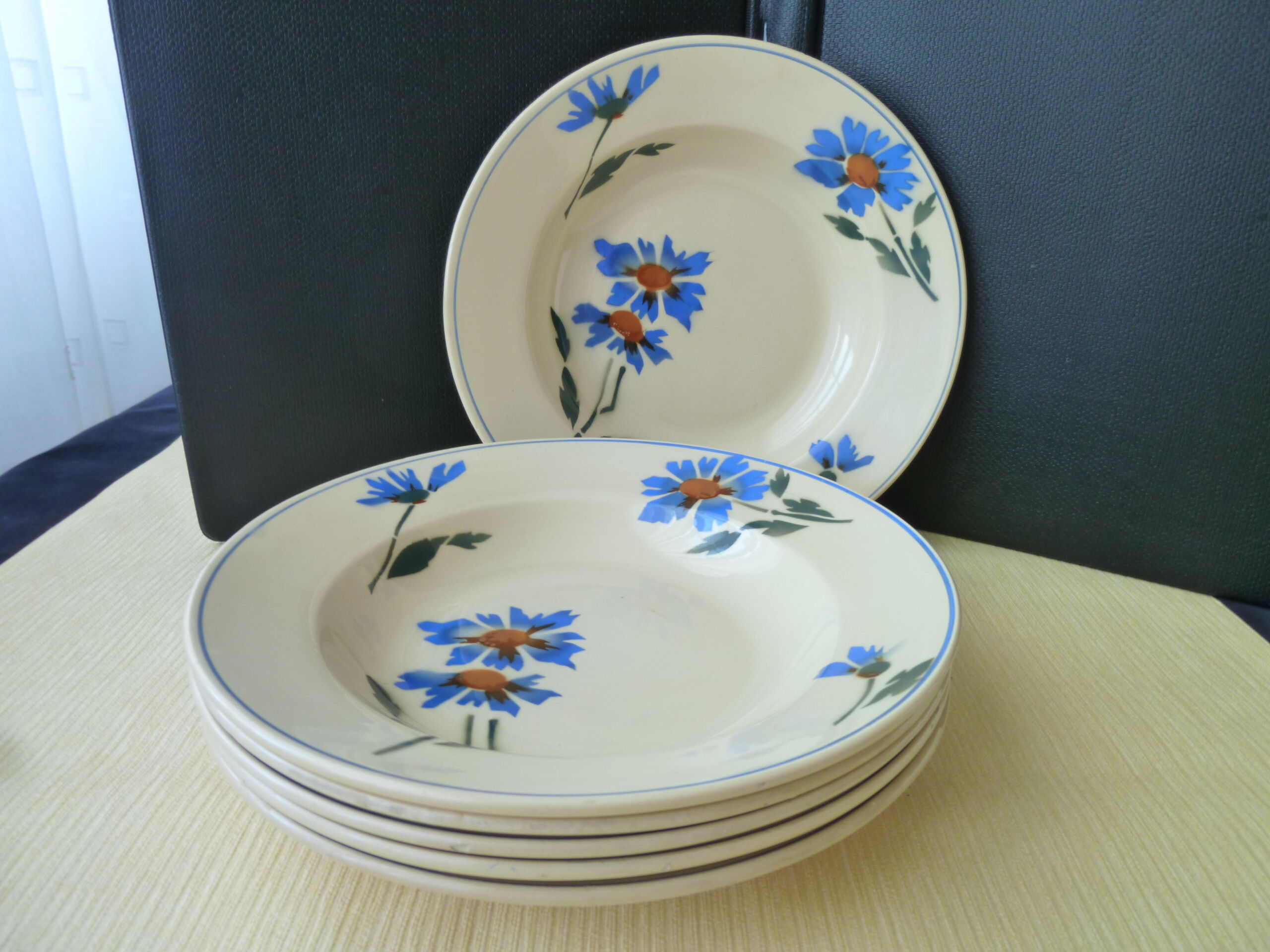 Set de 6 assiettes creuses en faience Vintage Décor de bleuets