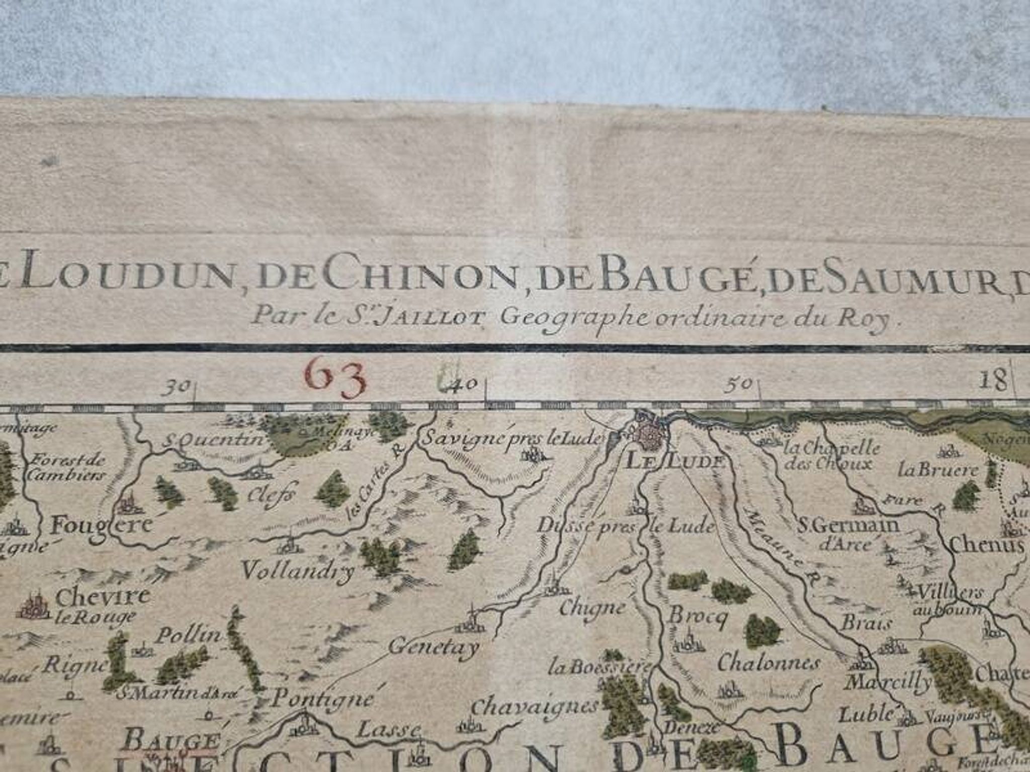 Engraved map of the elections of Tours, Amboise, Loches, Loudun... Jaillot 1711