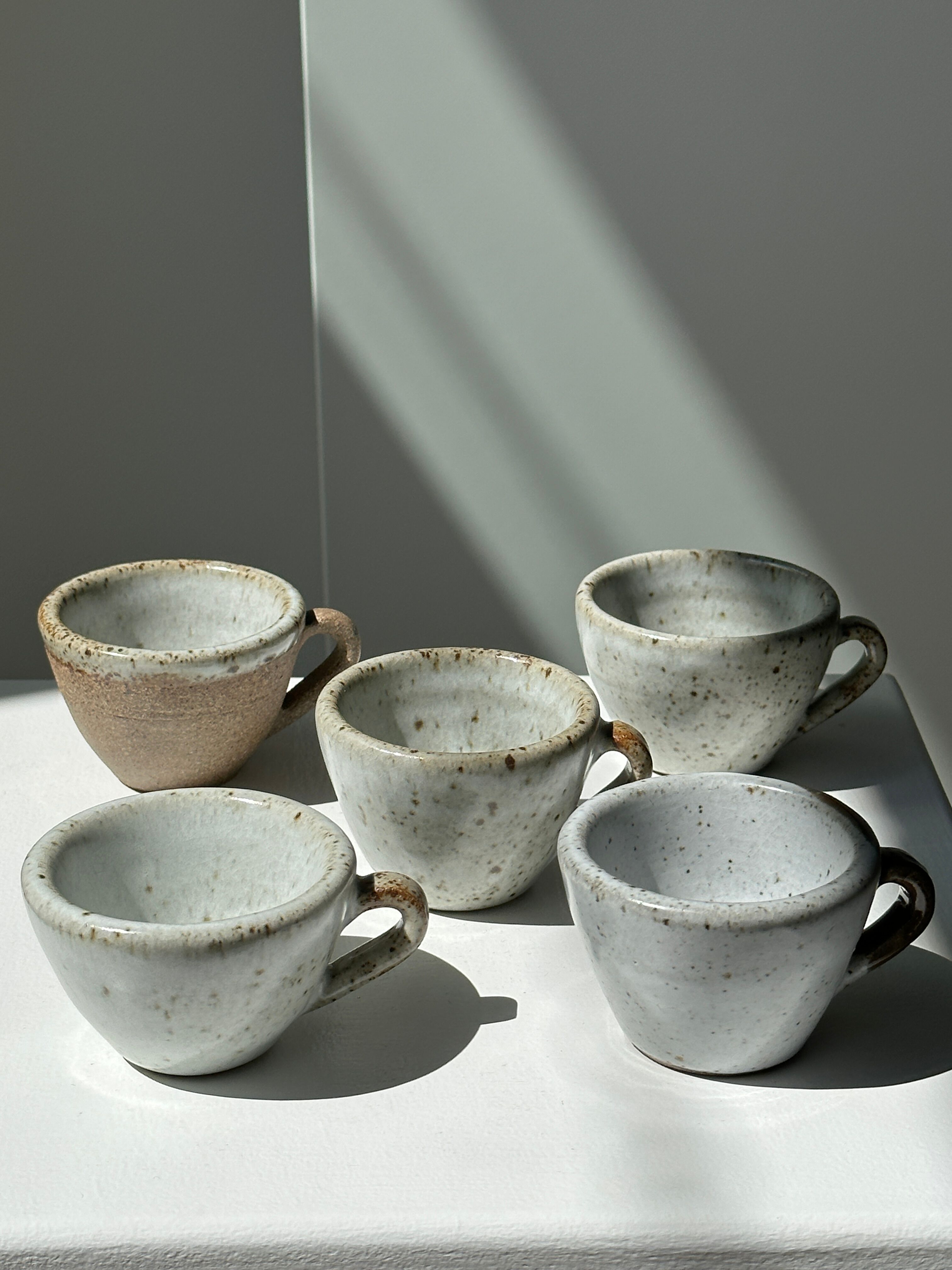 Set of 5 Indonesian ceramic handle coffee cups