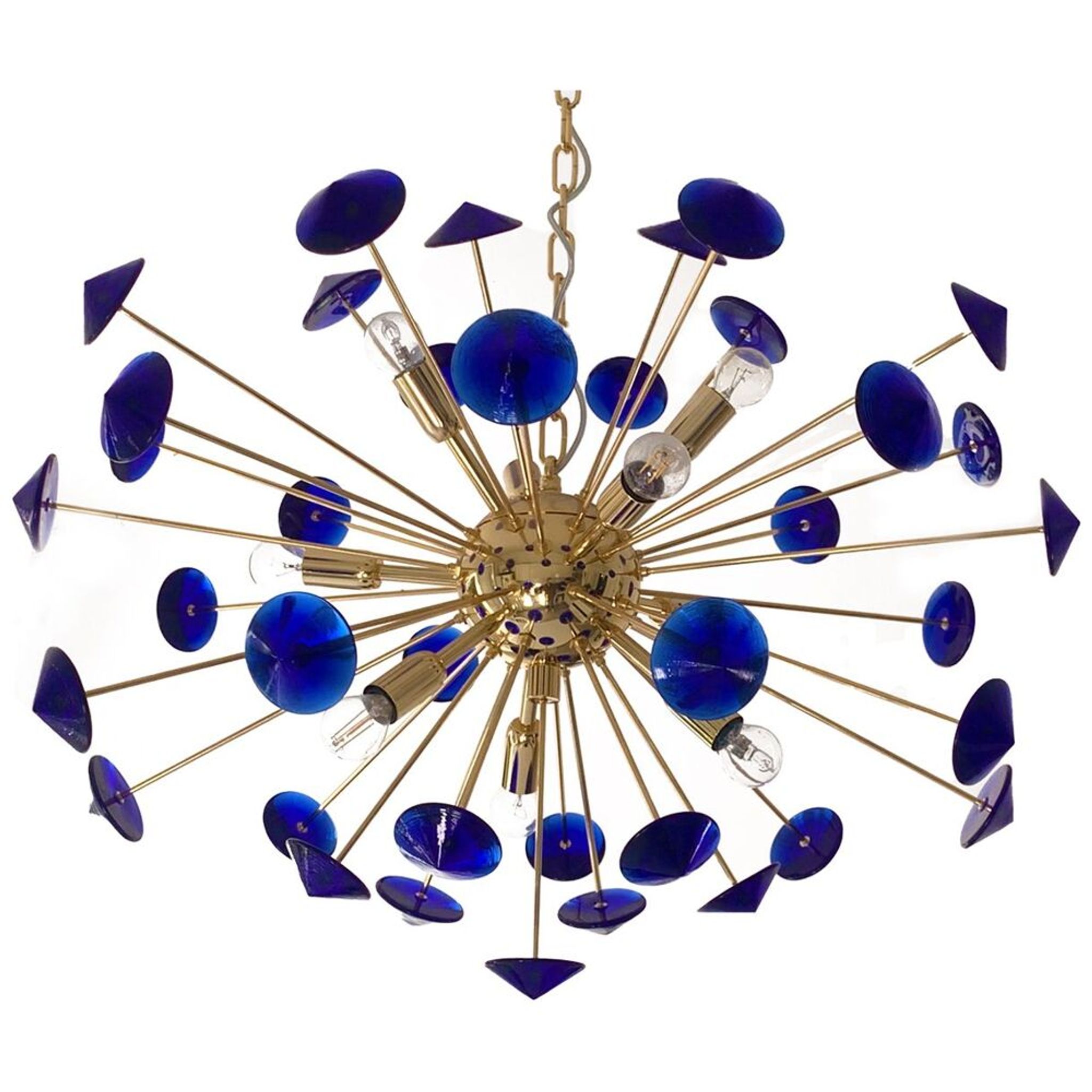 Lustre ovale en verre de Murano bleu « coni » spoutnik