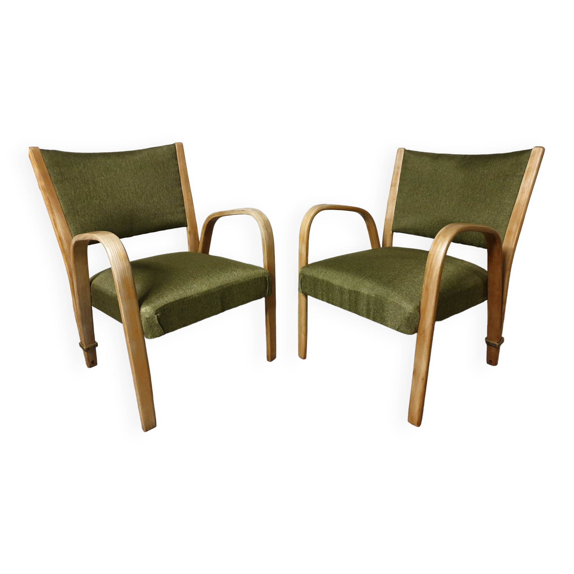 Pair of Bow Wood Steiner Mid-Century Armchairs