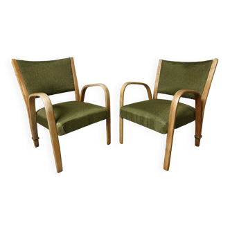 Pair of Steiner Mid-Century Bow Wood Armchairs