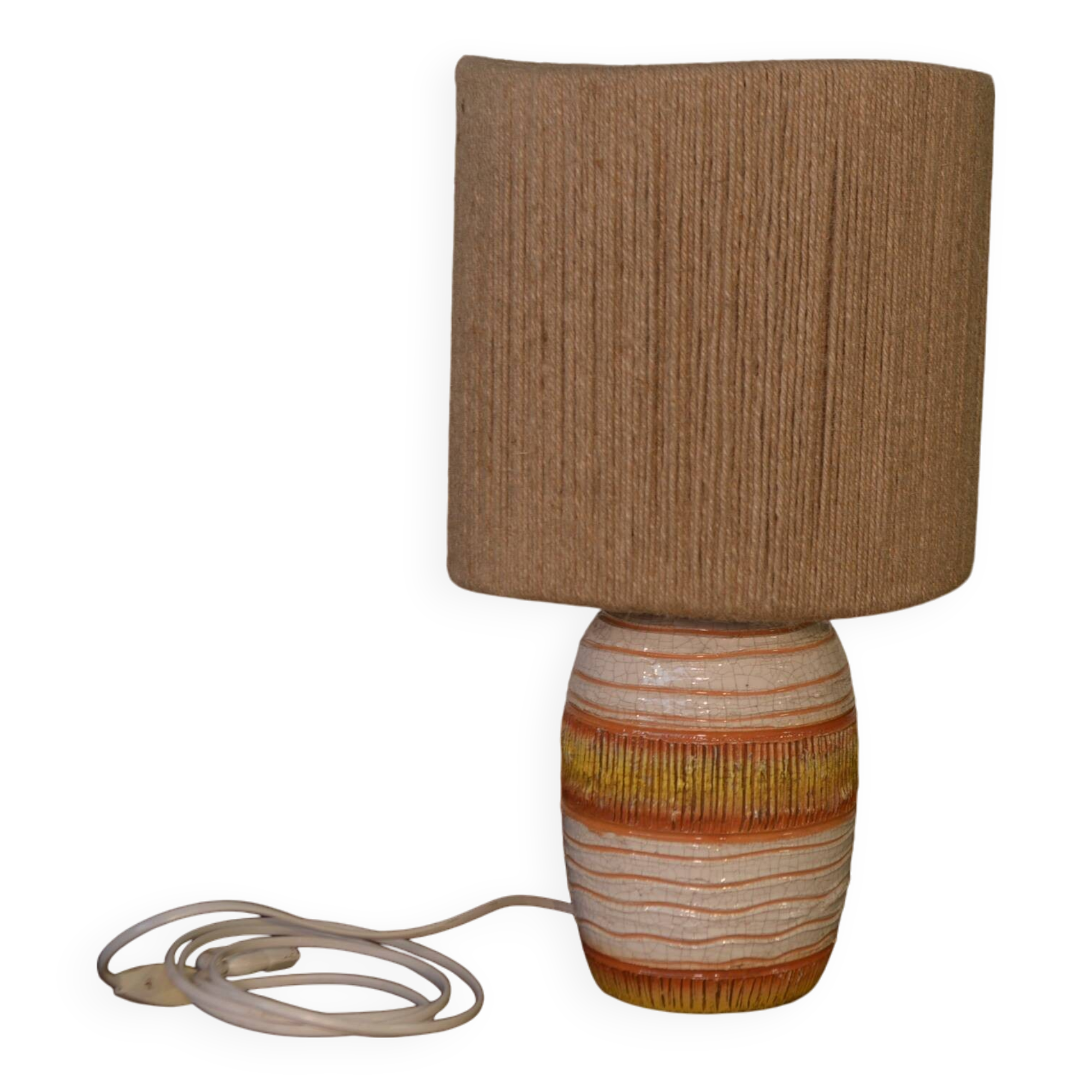 Ceramic lamp with linen shade, 1950s - 1960s