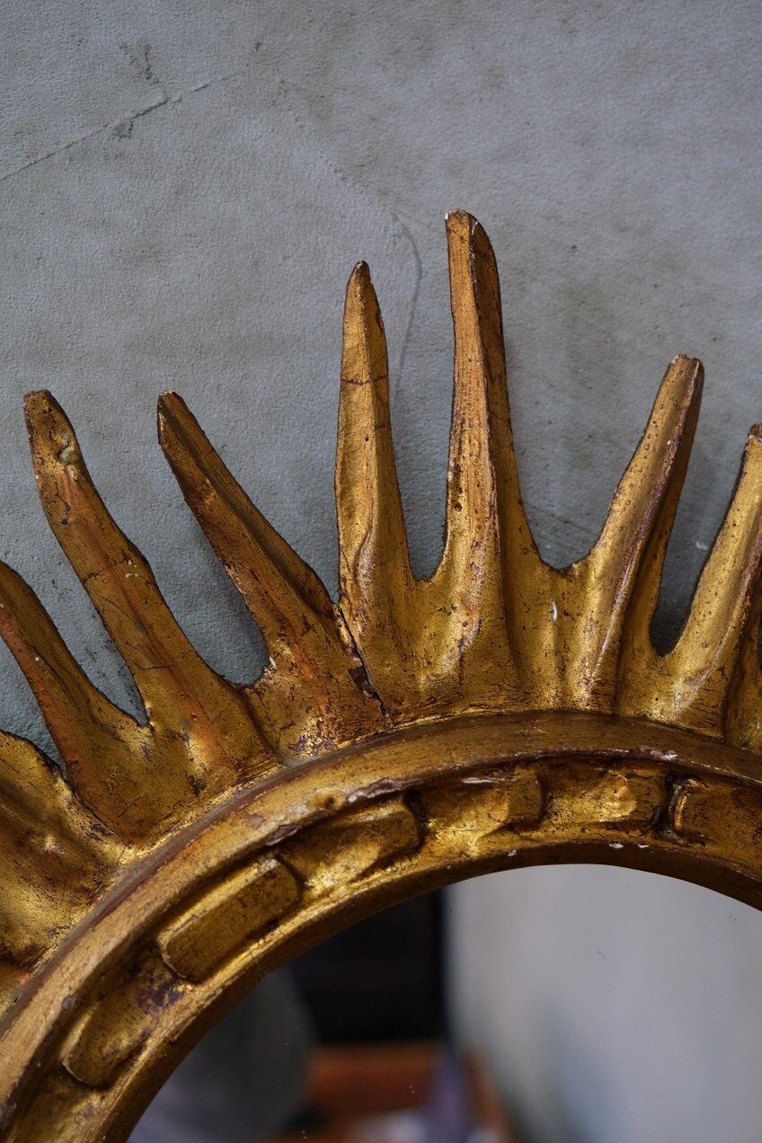 Mid-century italian wooden sun mirror, 1950s