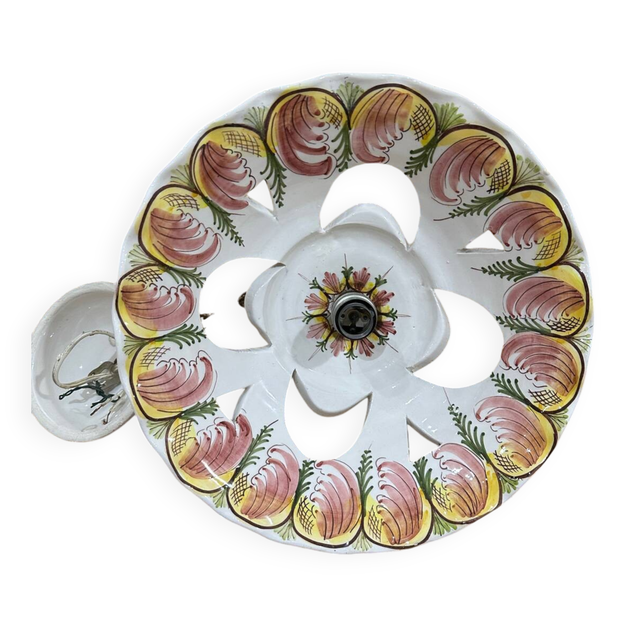 Vintage white ceramic pendant light with patterns