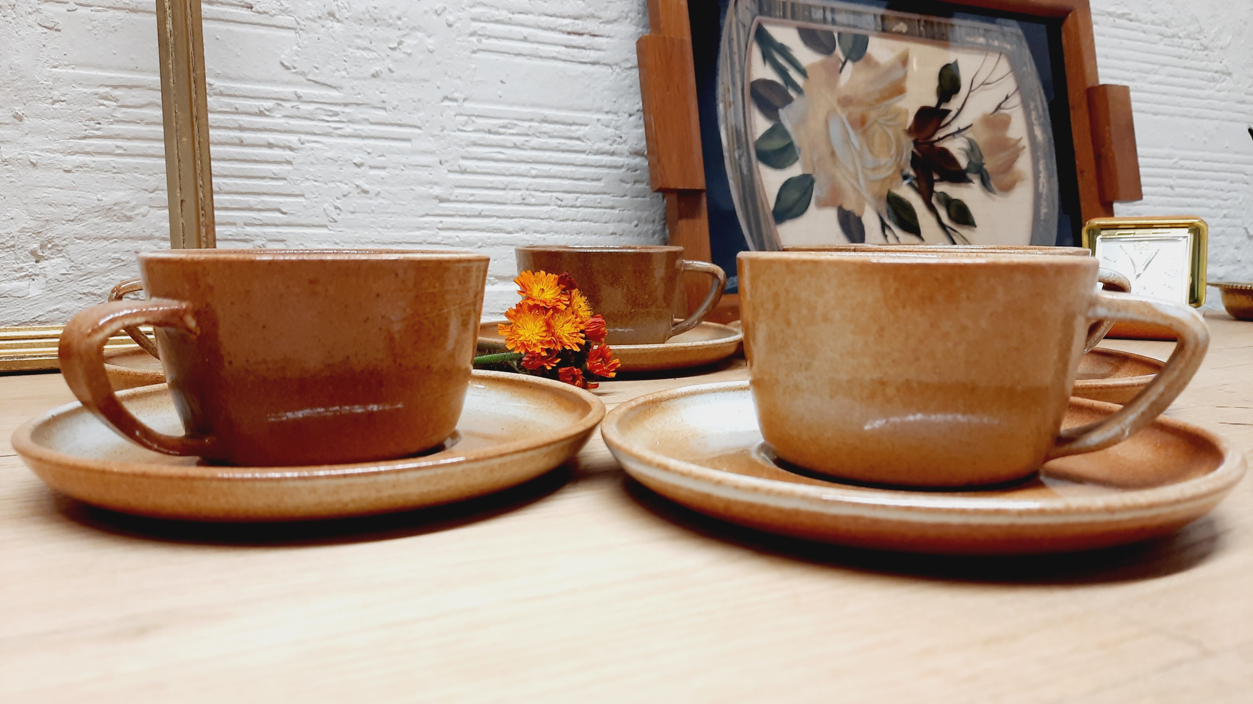 Set 6 cup glazed sandstone