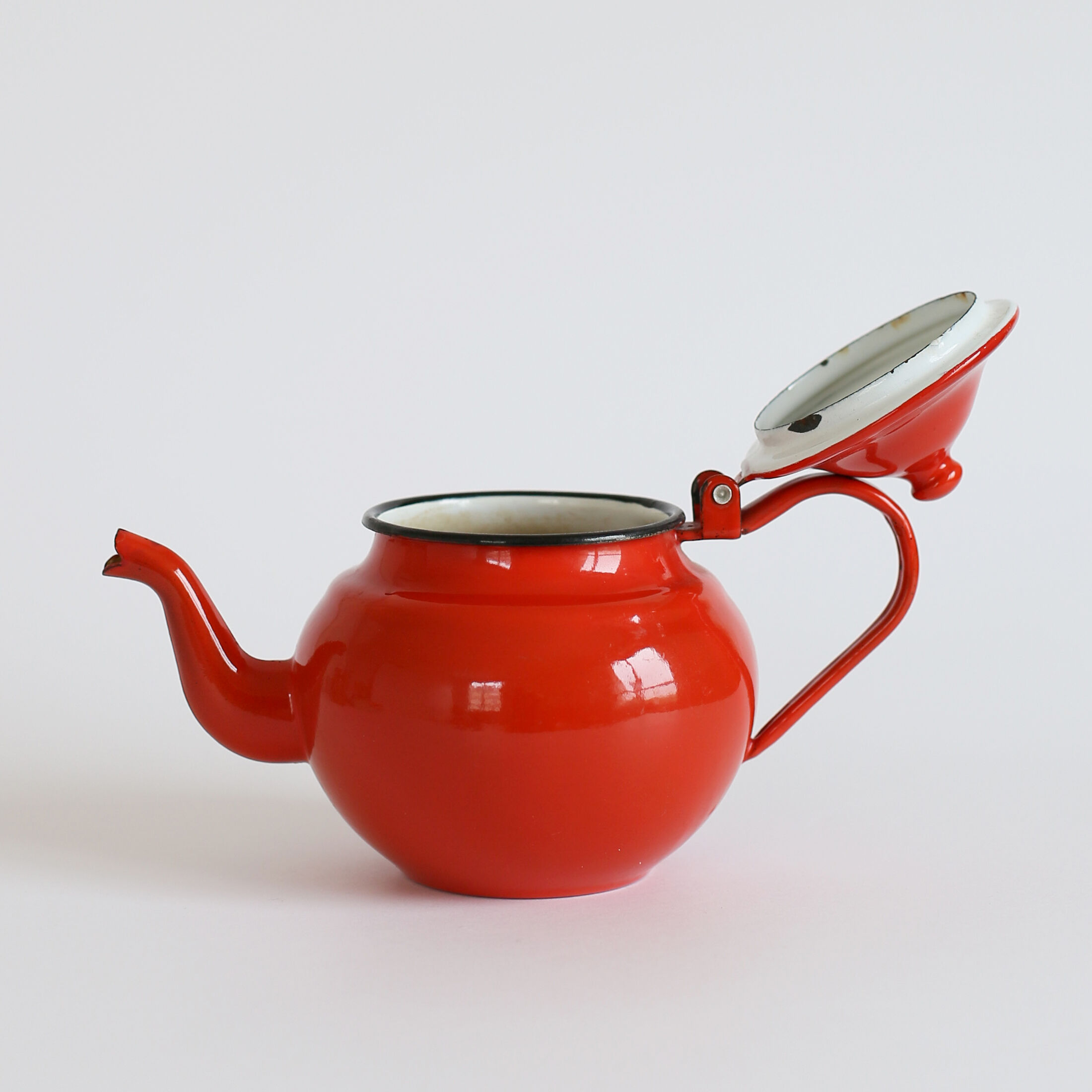 Red enamel teapot