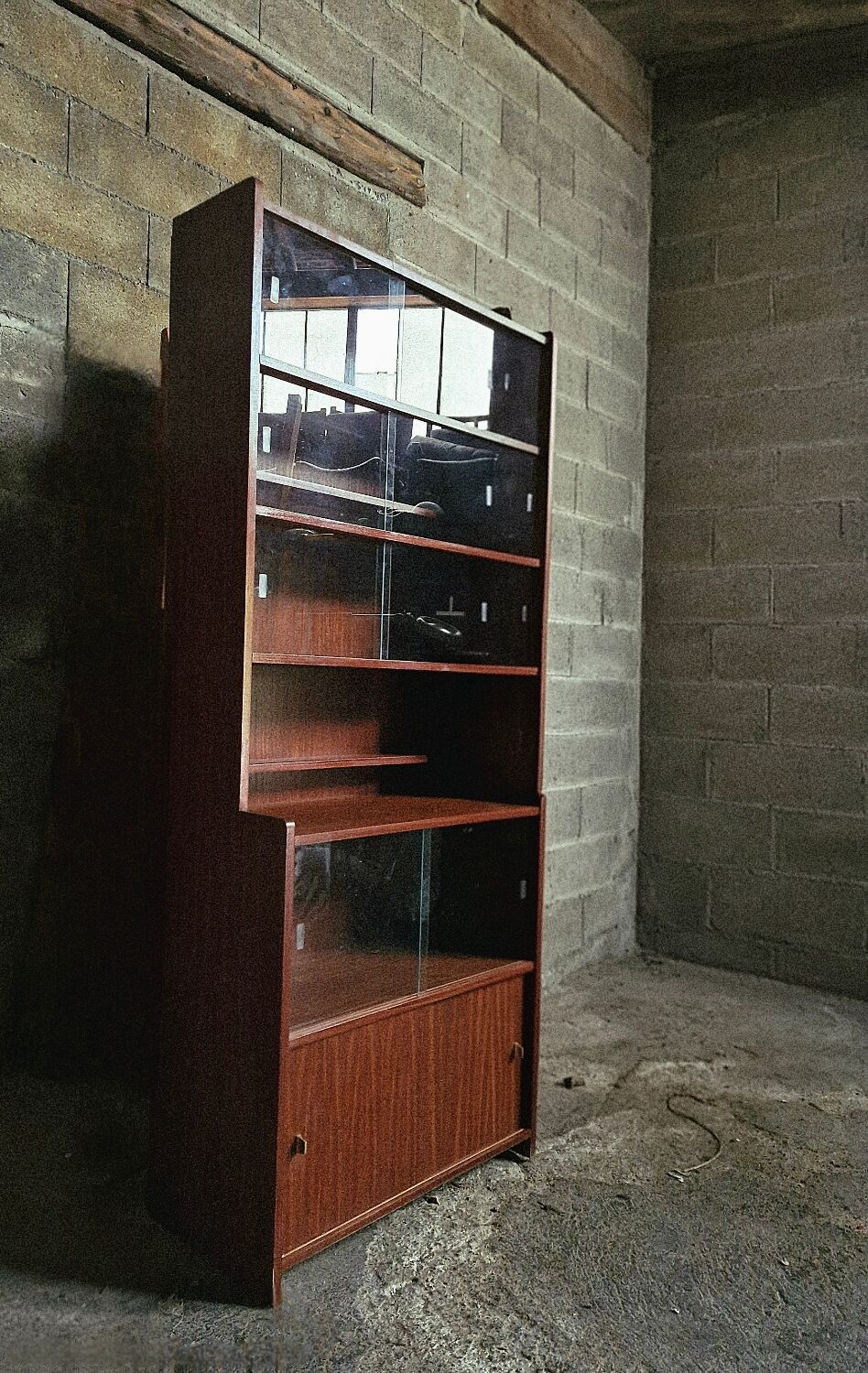 Danish teak library, display cabinet, shelves 1970