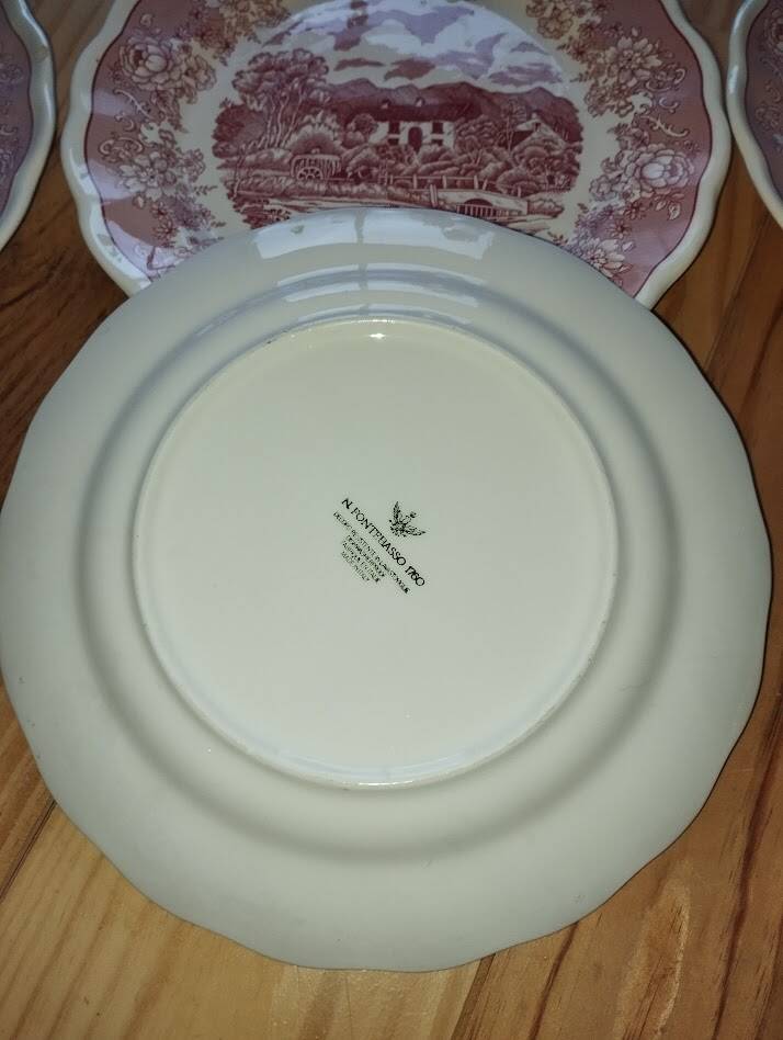 Fontebasso “Swiss Landscape 1760” Rose | Ensemble de Collection 9 Assiettes