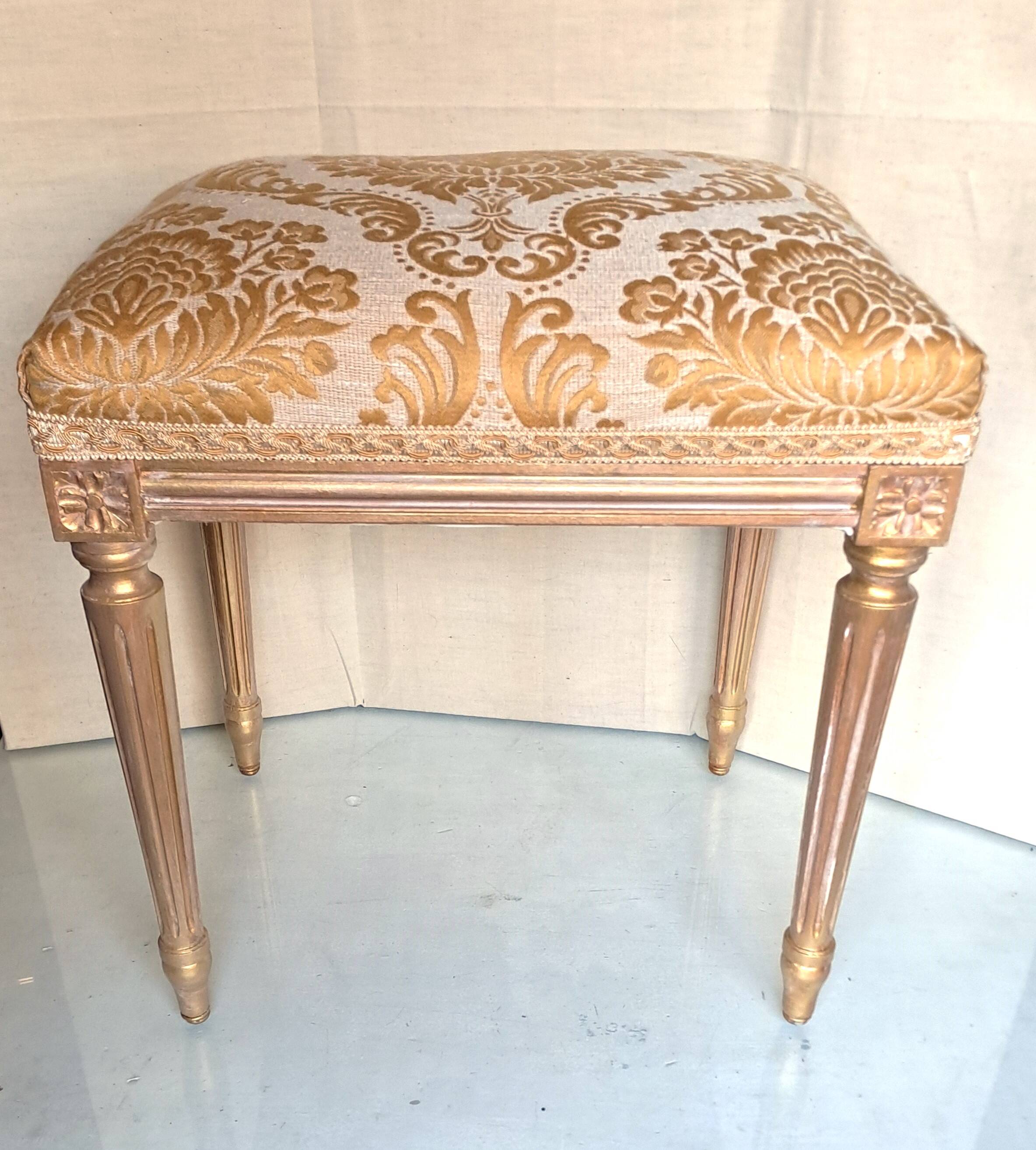 Piano stool in gold wood, Empire style, 19th century upholstery restoration