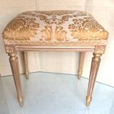 Piano stool in gold wood, Empire style, 19th century upholstery restoration