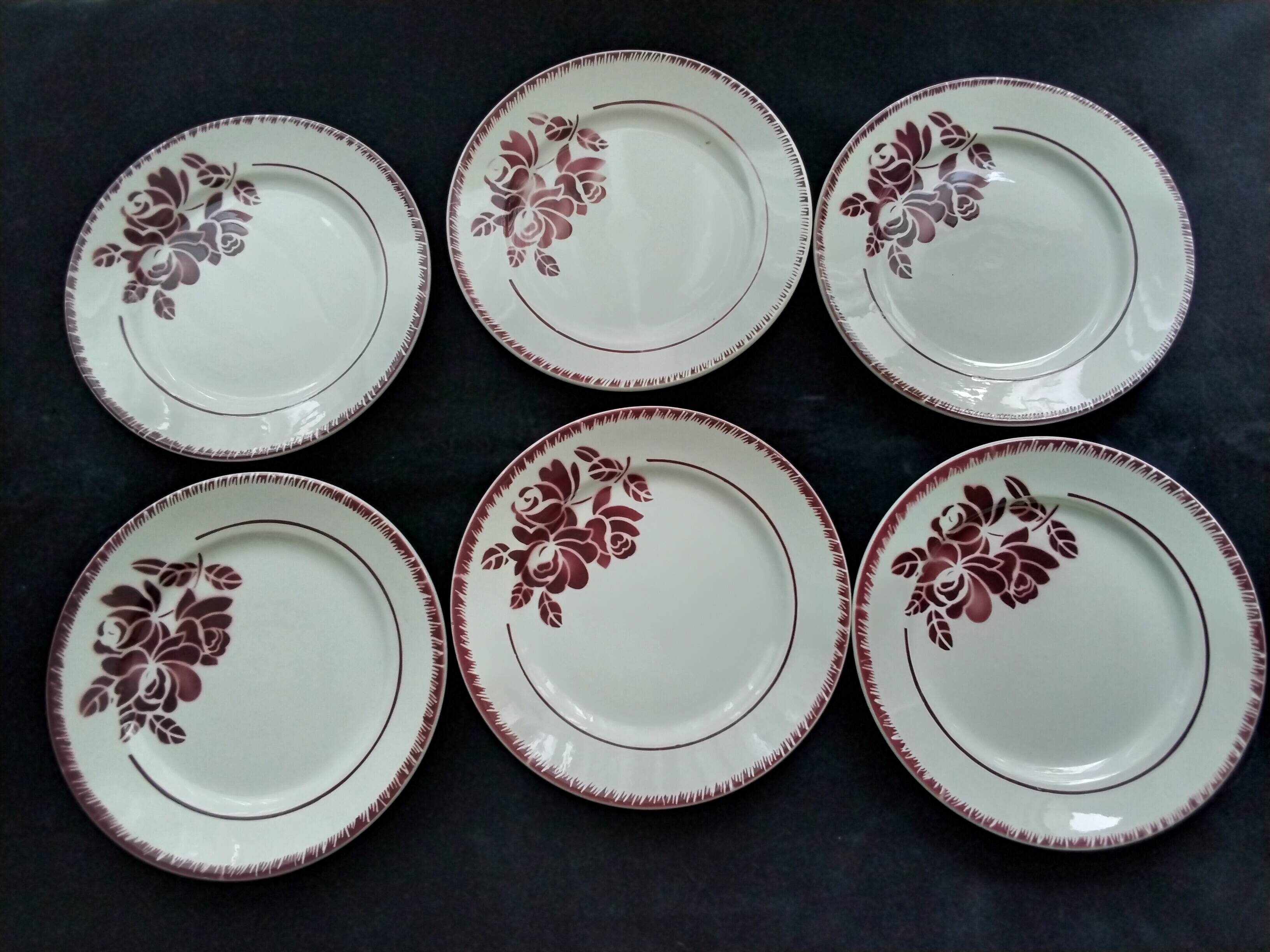 6 FB flat faience plates for Badonviller