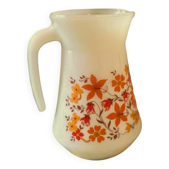 Carafe-pichet arcopal motif scania floral années 70