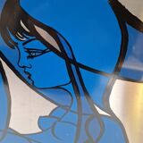 Silkscreen on brushed aluminium from the 1970s.