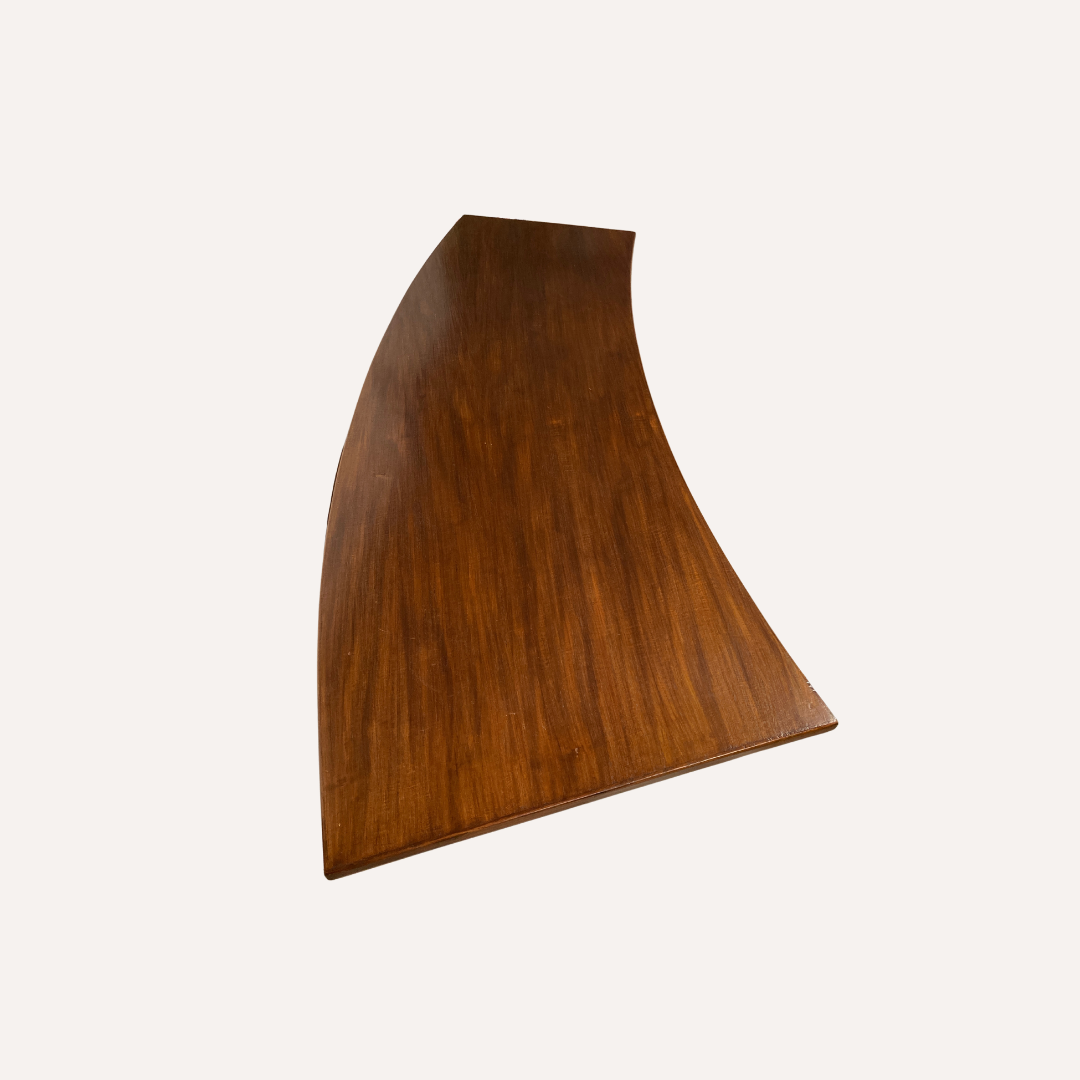 Teak veneered kidney shaped curved coffee table