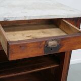 Antique French Pitch Pine & Marble Shop Counter Cabinet / Kitchen Island, 1