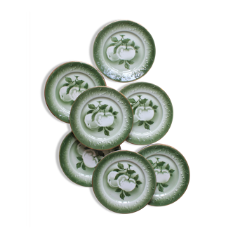 7 dessert plates in earthenware decoration of apples contour slurry KG Lunéville