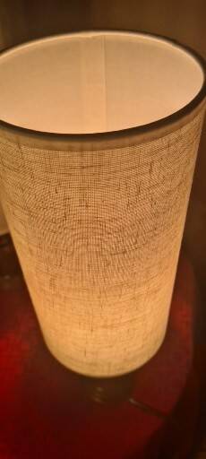 Pair of Scandinavian wooden lamps with linen shades 40x12 electric ok