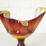 Vintage Swung Vase  Fruit Bowl Retro Red Blown Glass  Handmade Table Decor